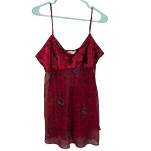 VTG Y2K 90s Private Luxuries Sheer Crimson Floral Babydoll Dress Sz M Coquette